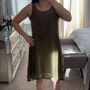 Sleeveless knee length olive dress
